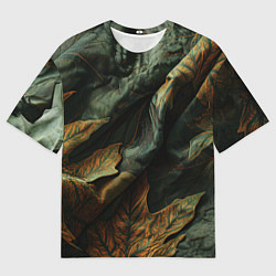Футболка оверсайз мужская Реалистичный охотничий камуфляж из ткани и листьев, цвет: 3D-принт