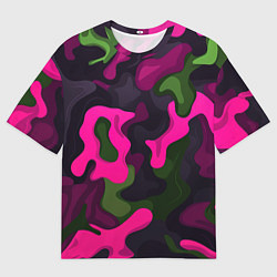 Мужская футболка оверсайз Яркий неоновый камуфляж фиолетовый и зеленый