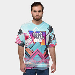 Футболка оверсайз мужская Gta 6 логотип в стиле vice city, цвет: 3D-принт — фото 2