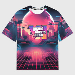 Мужская футболка оверсайз GTA 6 logo retro night