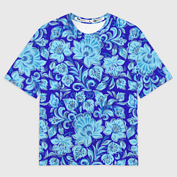Футболка оверсайз мужская Узоры гжель на темно синем фоне, цвет: 3D-принт