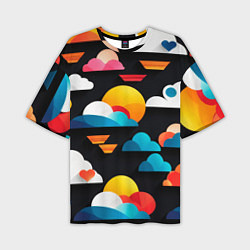 Мужская футболка оверсайз Цветные облака в черном небе