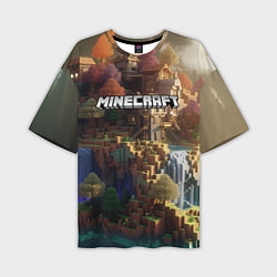 Футболка оверсайз мужская Minecraft logo горы и реки, цвет: 3D-принт