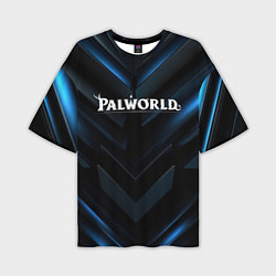Футболка оверсайз мужская Palworld logo blue neon abstract black, цвет: 3D-принт