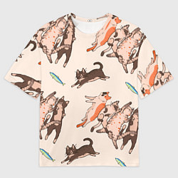 Мужская футболка оверсайз Коты и рыба