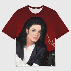 Мужская футболка оверсайз Michael Jackson с пантерой и автографом