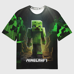 Футболка оверсайз мужская Minecraft зеленый квадратный монстр, цвет: 3D-принт