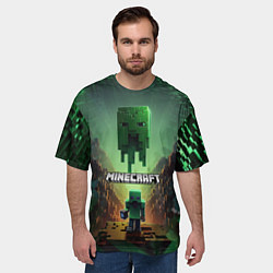 Футболка оверсайз мужская Minecraft зеленая летящая голова, цвет: 3D-принт — фото 2