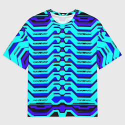 Футболка оверсайз мужская Голубая киберпанк броня, цвет: 3D-принт