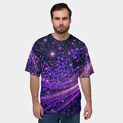 Футболка оверсайз мужская Фиолетовые сверкающие абстрактные волны, цвет: 3D-принт — фото 2