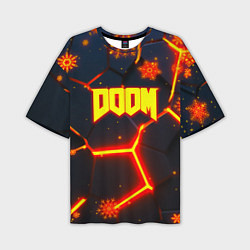 Мужская футболка оверсайз Doom плиты лого в огне