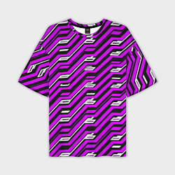 Мужская футболка оверсайз Киберпанк узор фиолетовый и чёрный