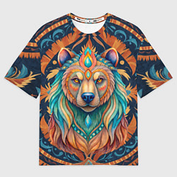 Футболка оверсайз мужская Медведь шаман тотемное животное, цвет: 3D-принт