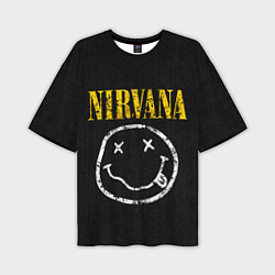 Футболка оверсайз мужская Джинсовка с nirvana, цвет: 3D-принт