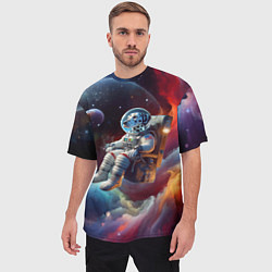 Футболка оверсайз мужская Космонавт далматинец в неоновой галактике, цвет: 3D-принт — фото 2