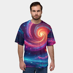 Футболка оверсайз мужская Яркая неоновая галактика - нейросеть, цвет: 3D-принт — фото 2