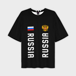 Футболка оверсайз мужская Россия три полоски на черном фоне, цвет: 3D-принт