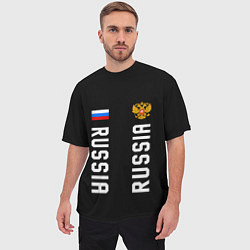 Футболка оверсайз мужская Россия три полоски на черном фоне, цвет: 3D-принт — фото 2