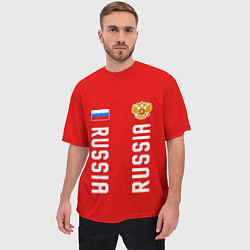 Футболка оверсайз мужская Россия три полоски на красном фоне, цвет: 3D-принт — фото 2
