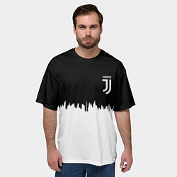 Футболка оверсайз мужская Juventus белый огонь текстура, цвет: 3D-принт — фото 2