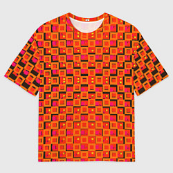 Мужская футболка оверсайз Фиолетовые квадраты на чёрном фоне