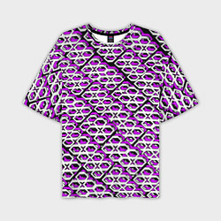 Мужская футболка оверсайз Фиолетово-белый узор на чёрном фоне