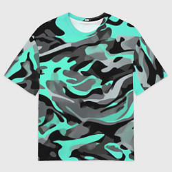 Мужская футболка оверсайз Серо-бирюзовый камуфляж