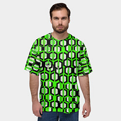 Футболка оверсайз мужская Техно узор из шестиугольников зелёный, цвет: 3D-принт — фото 2
