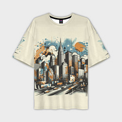 Мужская футболка оверсайз Рисунок города с небоскребами