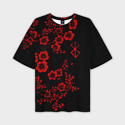 Мужская футболка оверсайз Клеймо жертвы из аниме Берсерк - красные цветы