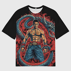 Футболка оверсайз мужская Боец Муай-тай и огромный дракон, цвет: 3D-принт