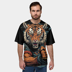 Футболка оверсайз мужская Тигр в стойке тайский бокс, цвет: 3D-принт — фото 2