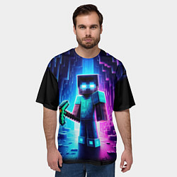 Футболка оверсайз мужская Minecraft - neon character ai art, цвет: 3D-принт — фото 2