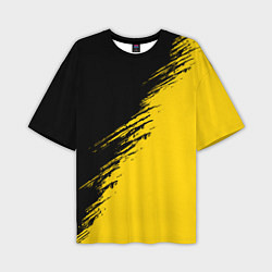 Футболка оверсайз мужская Черные штрихи на желтом фоне, цвет: 3D-принт
