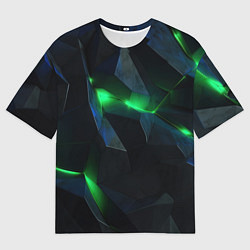 Мужская футболка оверсайз Объемная геометрическая зеленая неоновая абстракци