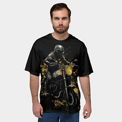 Футболка оверсайз мужская Мотоциклист и желтые кляксы, цвет: 3D-принт — фото 2