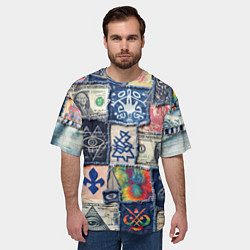 Футболка оверсайз мужская Баксы на дениме пэчворк, цвет: 3D-принт — фото 2