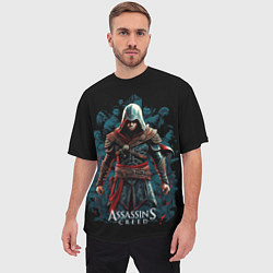 Футболка оверсайз мужская Assassins creed черный фон, цвет: 3D-принт — фото 2