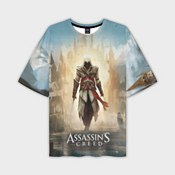 Футболка оверсайз мужская Assassins creed на фоне дворца, цвет: 3D-принт