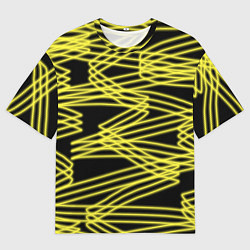 Футболка оверсайз мужская Желтые светящиеся линии, цвет: 3D-принт