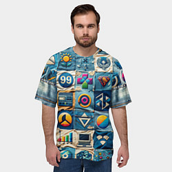 Футболка оверсайз мужская Пэчворк деним из девяностых, цвет: 3D-принт — фото 2