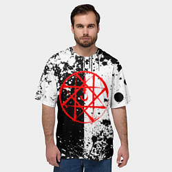 Футболка оверсайз мужская Стальной алхимик - брызги черно-белые, цвет: 3D-принт — фото 2
