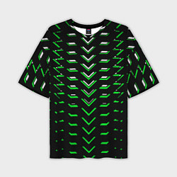 Футболка оверсайз мужская Зелёно-белые полосы на чёрном фоне, цвет: 3D-принт