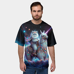 Футболка оверсайз мужская Персидский кот верхом на альпаке, цвет: 3D-принт — фото 2