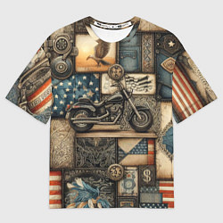 Мужская футболка оверсайз Patchwork with a motorcycle - ai art