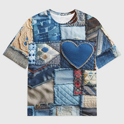 Мужская футболка оверсайз Джинсовый пэчворк - нейросеть