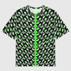Футболка оверсайз мужская Зелёные киберпанк ячейки на чёрном фоне, цвет: 3D-принт