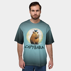 Футболка оверсайз мужская Капибара с птичкой на голове, цвет: 3D-принт — фото 2
