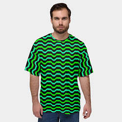 Футболка оверсайз мужская Зелёные полосы на чёрном фоне, цвет: 3D-принт — фото 2
