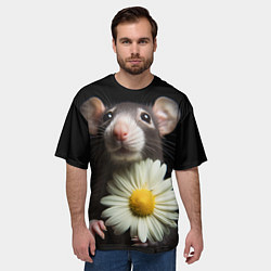 Футболка оверсайз мужская Крыс и ромашка, цвет: 3D-принт — фото 2